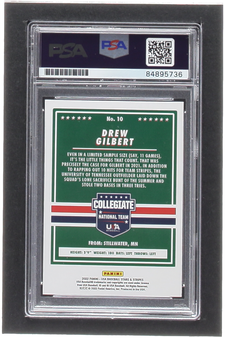 Drew Gilbert Signed 2022 USA Baseball Stars and Stripes #10 (PSA) at PristineAuction.com Drew Gilbert Signed 2022 USA Baseball Stars and Stripes #10 (PSA) at PristineAuction.com