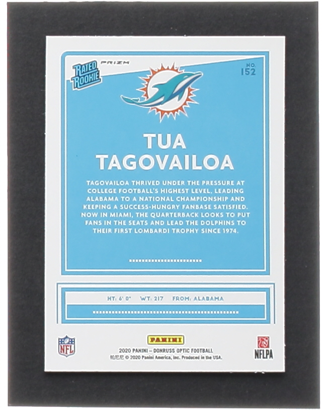 Tua Tagovailoa 2020 Donruss Optic Purple Shock #152 RR RC at PristineAuction.com Tua Tagovailoa 2020 Donruss Optic Purple Shock #152 RR RC at PristineAuction.com