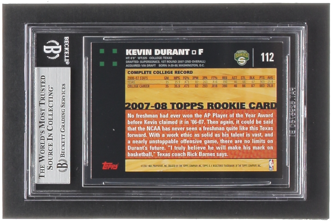 Kevin Durant 2007-08 Topps #112 RC (BGS 9) at PristineAuction.com Kevin Durant 2007-08 Topps #112 RC (BGS 9) at PristineAuction.com