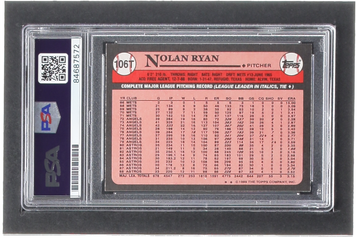 Nolan Ryan Signed 1989 Topps Traded #106T (PSA) at PristineAuction.com Nolan Ryan Signed 1989 Topps Traded #106T (PSA) at PristineAuction.com