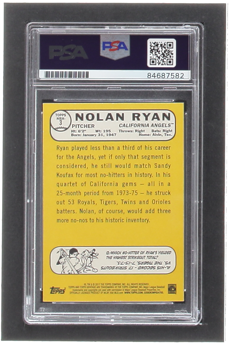 Nolan Ryan Signed 2017 Topps Heritage Nolan Ryan Highlights #NRH3 (PSA) at PristineAuction.com Nolan Ryan Signed 2017 Topps Heritage Nolan Ryan Highlights #NRH3 (PSA) at PristineAuction.com