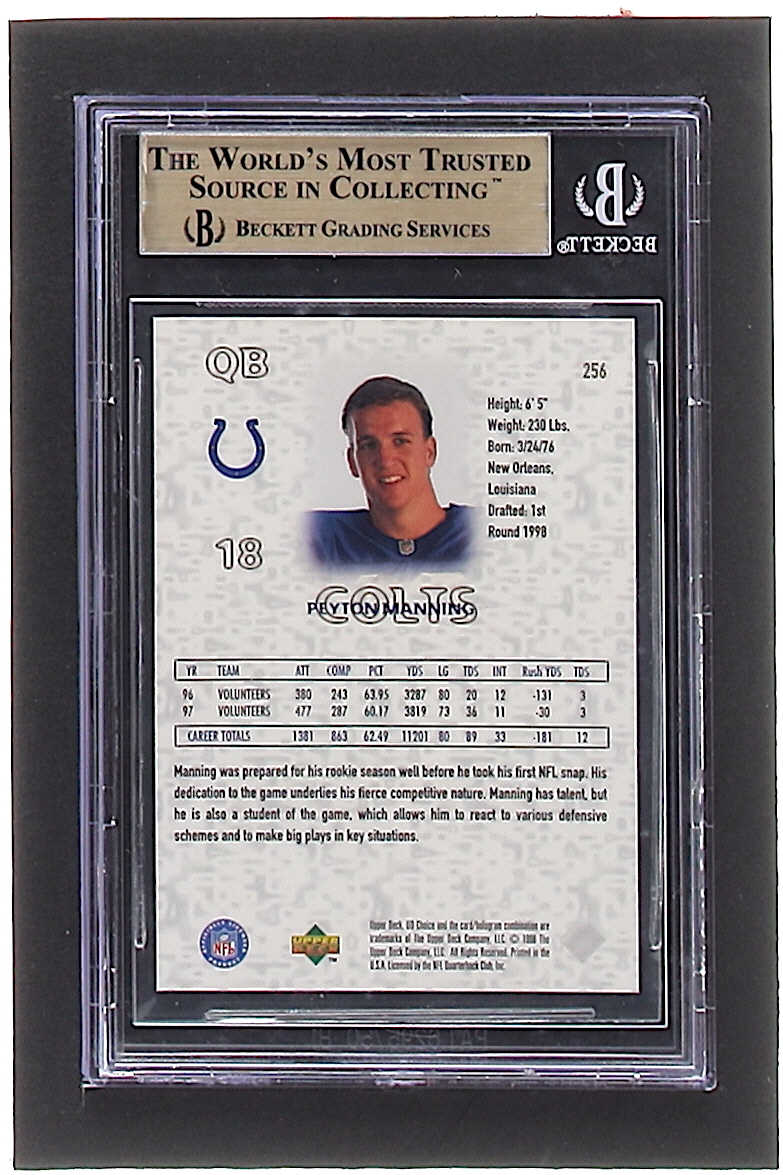 Peyton Manning 1998 UD Choice #256 DN RC (BGS 9.5) at PristineAuction.com Peyton Manning 1998 UD Choice #256 DN RC (BGS 9.5) at PristineAuction.com