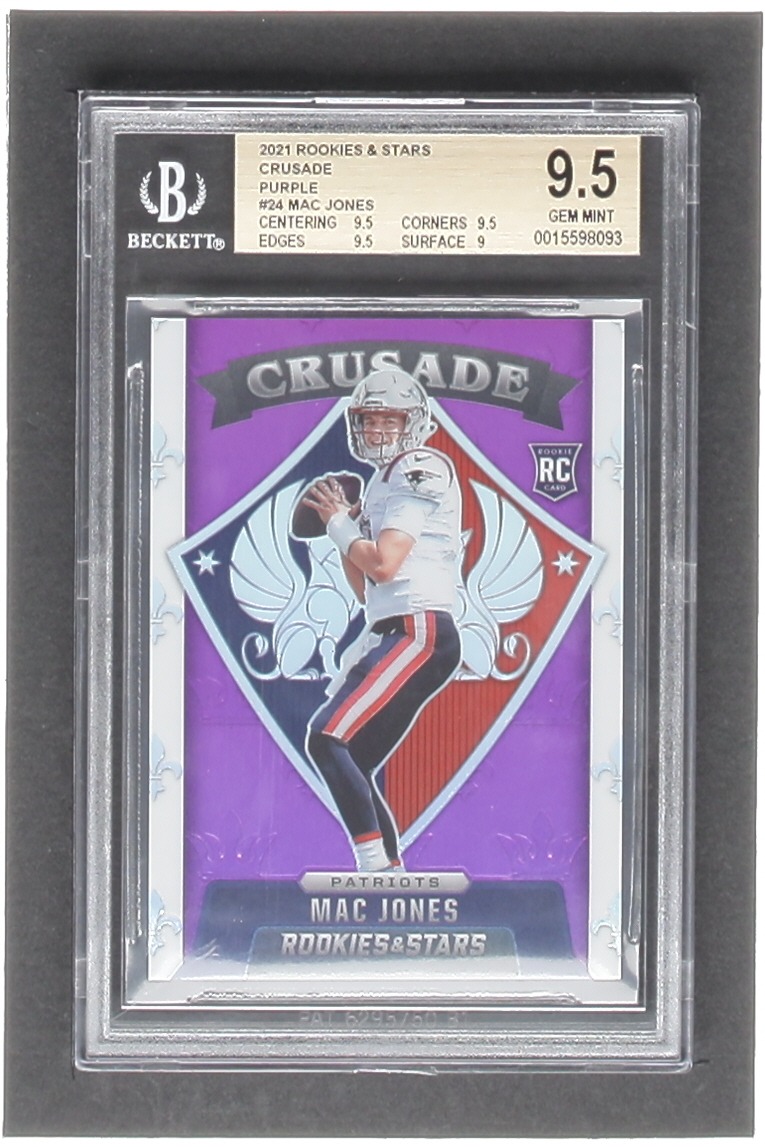 Mac Jones 2021 Rookies and Stars Crusade Purple #24 #2/35 (BGS 9.5) at PristineAuction.com Mac Jones 2021 Rookies and Stars Crusade Purple #24 #2/35 (BGS 9.5) at PristineAuction.com