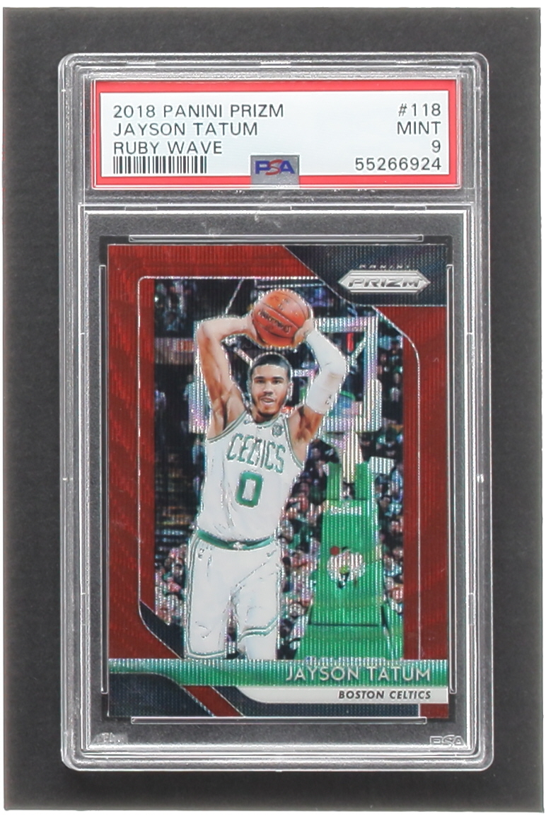 Jayson Tatum 2018-19 Panini Prizm Prizms Ruby Wave #118 (PSA 9) at PristineAuction.com Jayson Tatum 2018-19 Panini Prizm Prizms Ruby Wave #118 (PSA 9) at PristineAuction.com