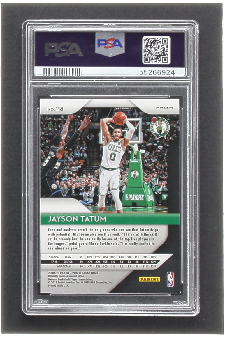 Jayson Tatum 2018-19 Panini Prizm Prizms Ruby Wave #118 (PSA 9) at PristineAuction.com Jayson Tatum 2018-19 Panini Prizm Prizms Ruby Wave #118 (PSA 9) at PristineAuction.com