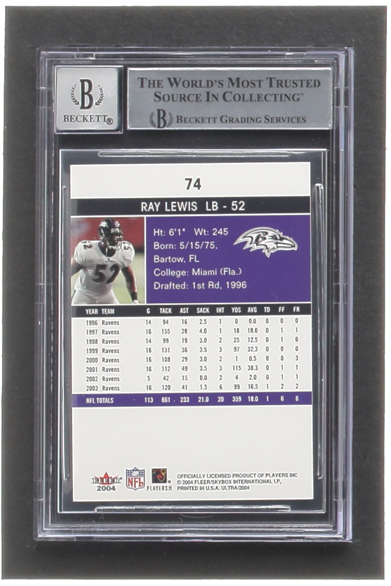 Ray Lewis Signed 2004 Ultra #74 (BGS | Auto 10) at PristineAuction.com Ray Lewis Signed 2004 Ultra #74 (BGS | Auto 10) at PristineAuction.com
