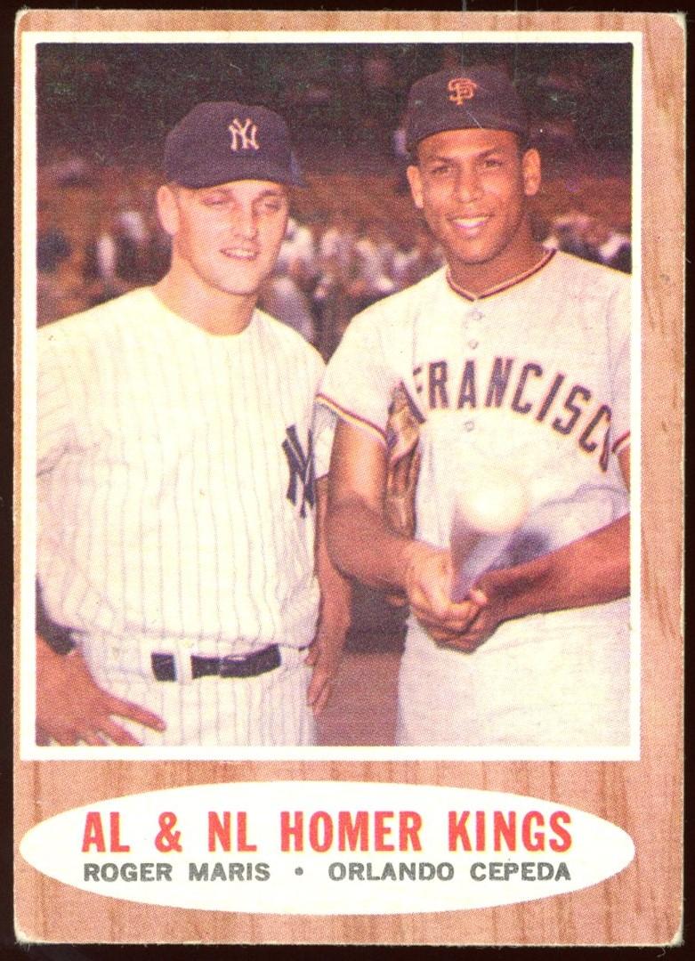 Roger Maris / Orlando Cepeda 1962 Topps #401 AL and NL Homer Kings at PristineAuction.com Roger Maris / Orlando Cepeda 1962 Topps #401 AL and NL Homer Kings at PristineAuction.com