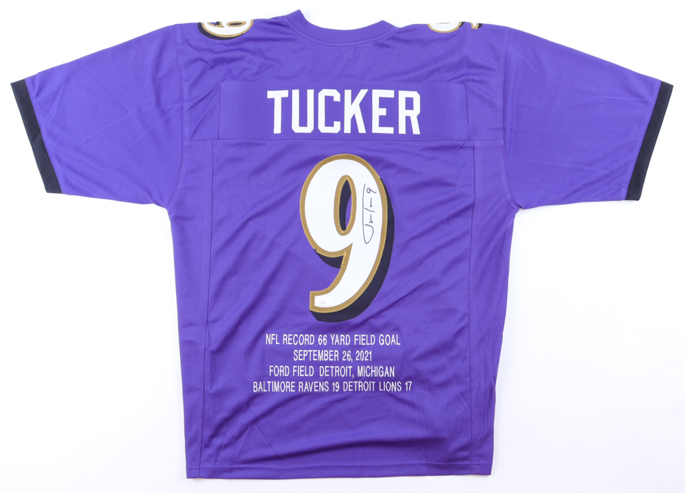 Justin Tucker Signed Career Highlight Stat Jersey (JSA) at PristineAuction.com Justin Tucker Signed Career Highlight Stat Jersey (JSA) at PristineAuction.com