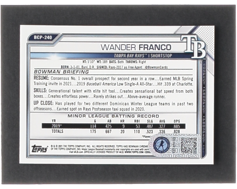 Wander Franco Signed 2021 Bowman Chrome Prospects #BCP240 RC (Franco) at PristineAuction.com Wander Franco Signed 2021 Bowman Chrome Prospects #BCP240 RC (Franco) at PristineAuction.com