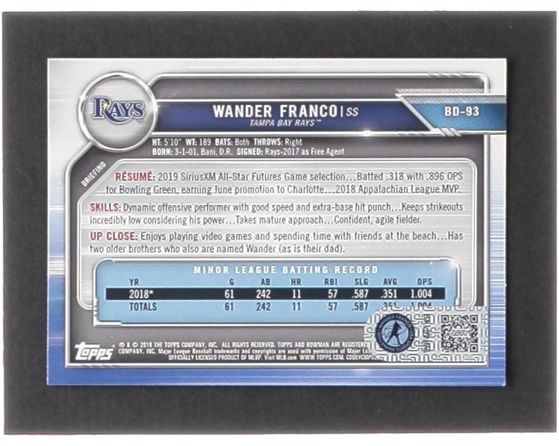Wander Franco Signed 2019 Bowman Draft #BD93 RC (Franco) at PristineAuction.com Wander Franco Signed 2019 Bowman Draft #BD93 RC (Franco) at PristineAuction.com