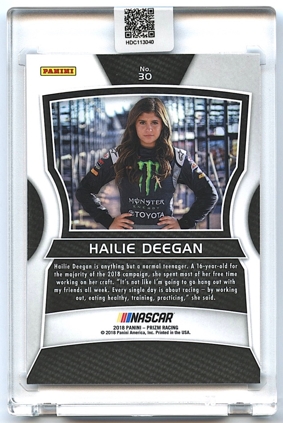 Hailie Deegan Signed 2018 Panini Prizm #30 RC (Deegan COA) at PristineAuction.com Hailie Deegan Signed 2018 Panini Prizm #30 RC (Deegan COA) at PristineAuction.com