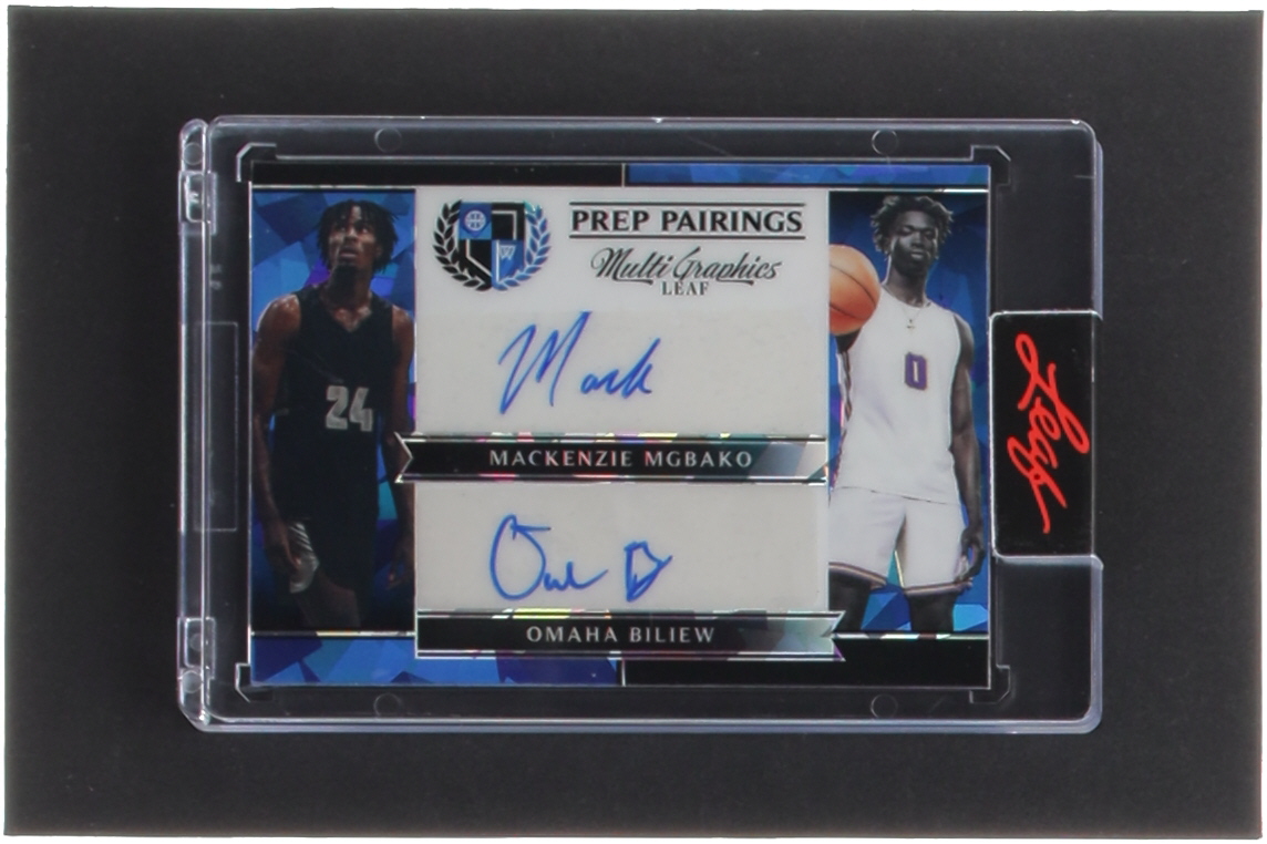 Mackenzie Mgbako / Omaha Biliew 2023 Leaf MultiGraphics Prep Pairings Autographs Blue Cracked Ice #PP4 #24/45 at PristineAuction.com Mackenzie Mgbako / Omaha Biliew 2023 Leaf MultiGraphics Prep Pairings Autographs Blue Cracked Ice #PP4 #24/45 at PristineAuction.com