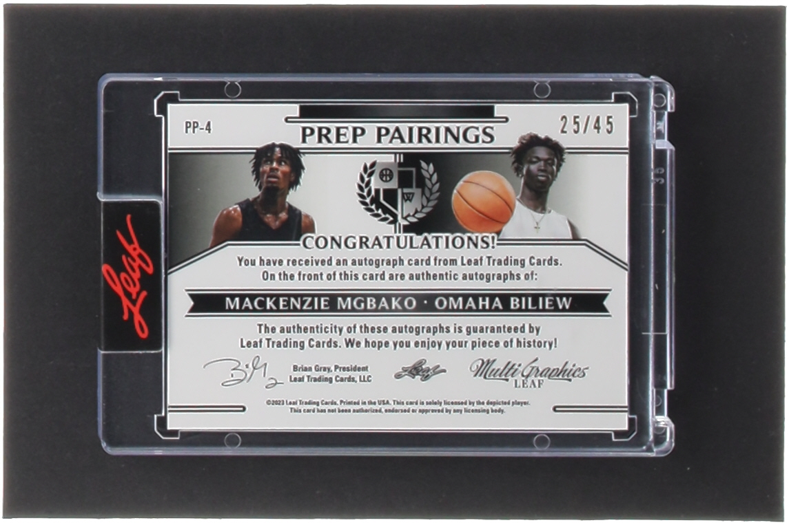 Mackenzie Mgbako / Omaha Biliew 2023 Leaf MultiGraphics Prep Pairings Autographs Blue Cracked Ice #PP4 #24/45 at PristineAuction.com Mackenzie Mgbako / Omaha Biliew 2023 Leaf MultiGraphics Prep Pairings Autographs Blue Cracked Ice #PP4 #24/45 at PristineAuction.com
