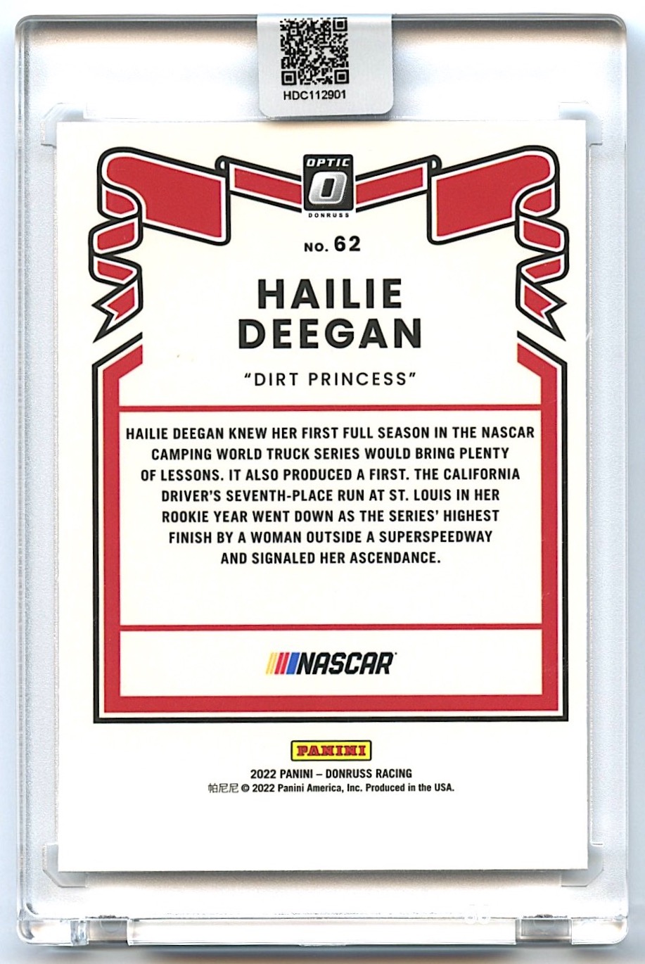 Hailie Deegan Signed 2022 Donruss Optic #62 Retro (Deegan COA) at PristineAuction.com Hailie Deegan Signed 2022 Donruss Optic #62 Retro (Deegan COA) at PristineAuction.com