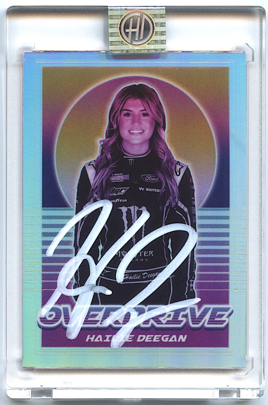 Hailie Deegan Signed 2022 Panini Chronicles Overdrive #17 Holo Prizms Silver (Deegan COA) at PristineAuction.com Hailie Deegan Signed 2022 Panini Chronicles Overdrive #17 Holo Prizms Silver (Deegan COA) at PristineAuction.com