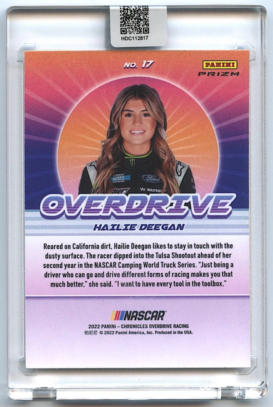 Hailie Deegan Signed 2022 Panini Chronicles Overdrive #17 Holo Prizms Silver (Deegan COA) at PristineAuction.com Hailie Deegan Signed 2022 Panini Chronicles Overdrive #17 Holo Prizms Silver (Deegan COA) at PristineAuction.com