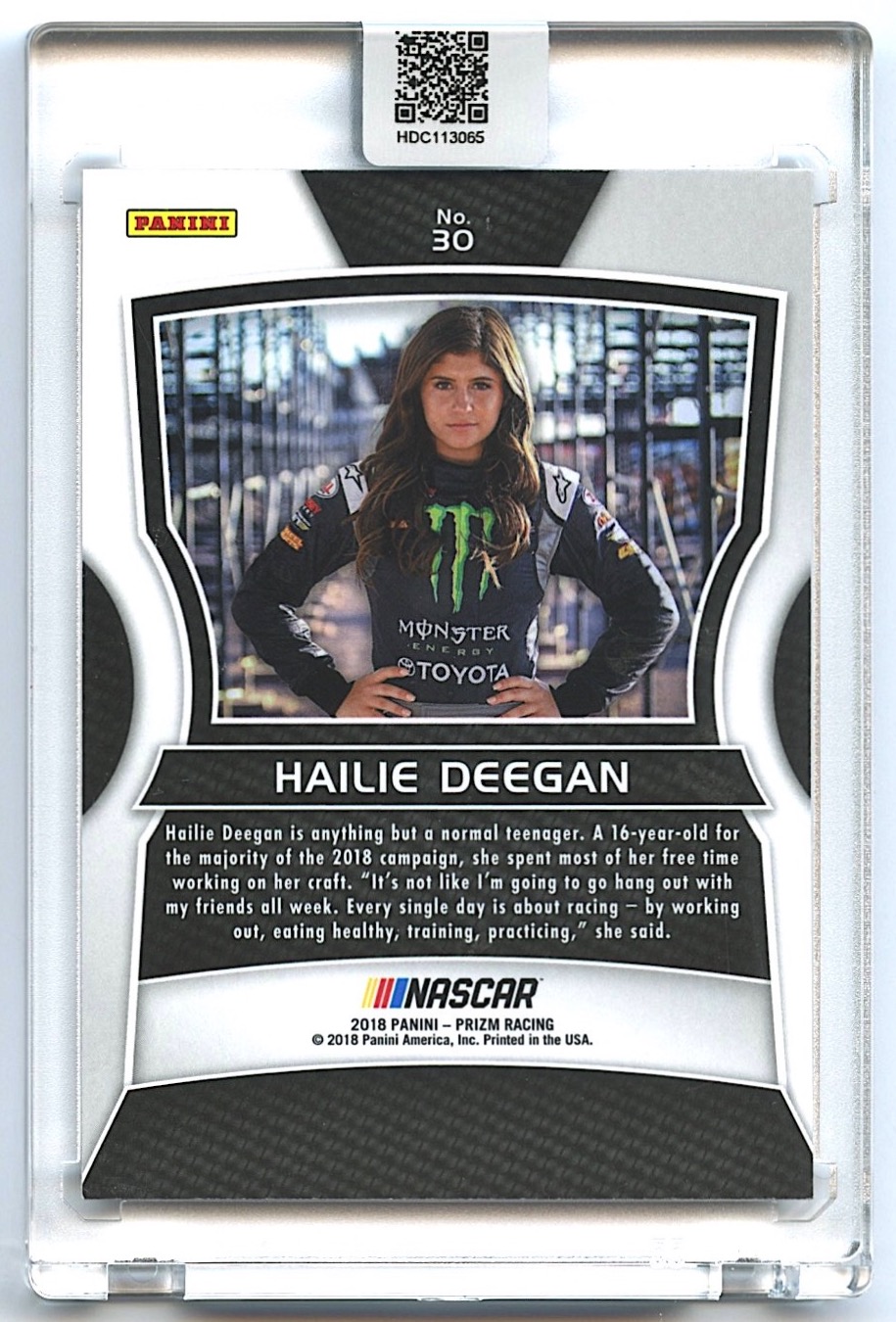 Hailie Deegan Signed 2018 Panini Prizm #30 RC (Deegan COA) at PristineAuction.com Hailie Deegan Signed 2018 Panini Prizm #30 RC (Deegan COA) at PristineAuction.com