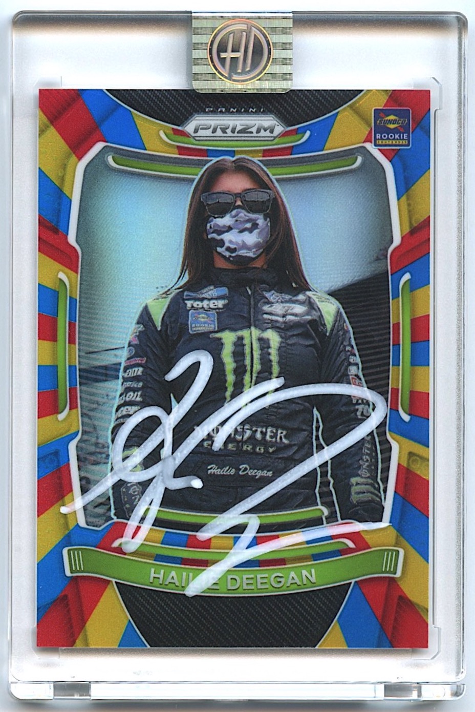 Hailie Deegan Signed 2021 Panini Prizm #35 Prizms Rainbow RC #24/24 (Deegan COA) at PristineAuction.com Hailie Deegan Signed 2021 Panini Prizm #35 Prizms Rainbow RC #24/24 (Deegan COA) at PristineAuction.com