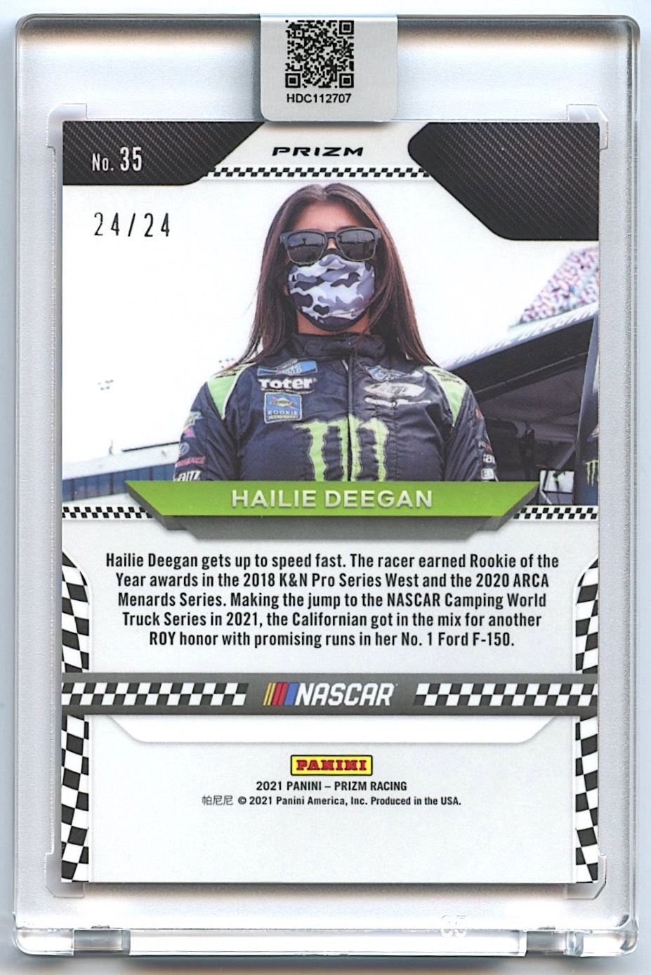 Hailie Deegan Signed 2021 Panini Prizm #35 Prizms Rainbow RC #24/24 (Deegan COA) at PristineAuction.com Hailie Deegan Signed 2021 Panini Prizm #35 Prizms Rainbow RC #24/24 (Deegan COA) at PristineAuction.com