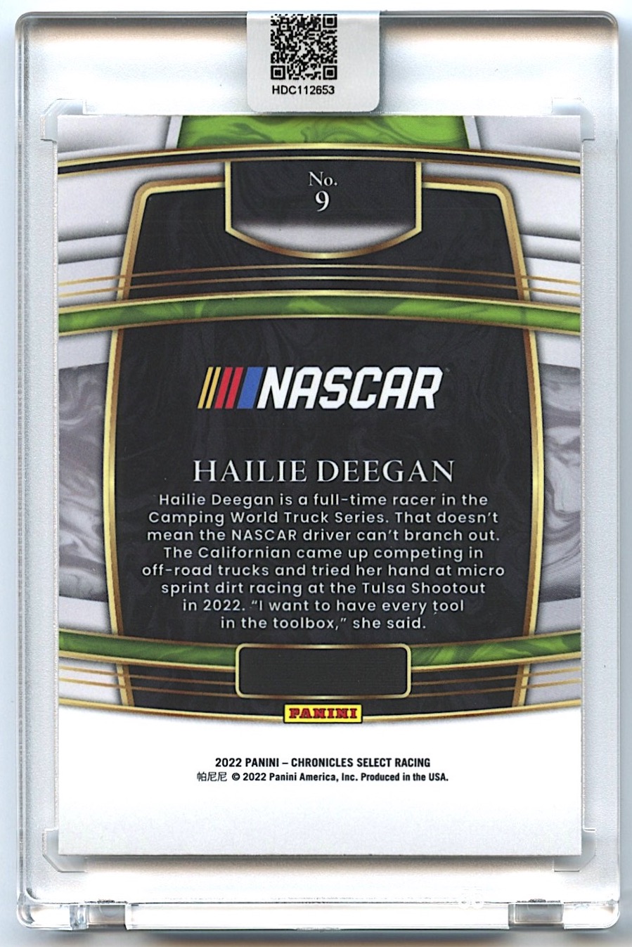 Hailie Deegan Signed 2022 Panini Chronicles Select #9 (Deegan COA) at PristineAuction.com Hailie Deegan Signed 2022 Panini Chronicles Select #9 (Deegan COA) at PristineAuction.com