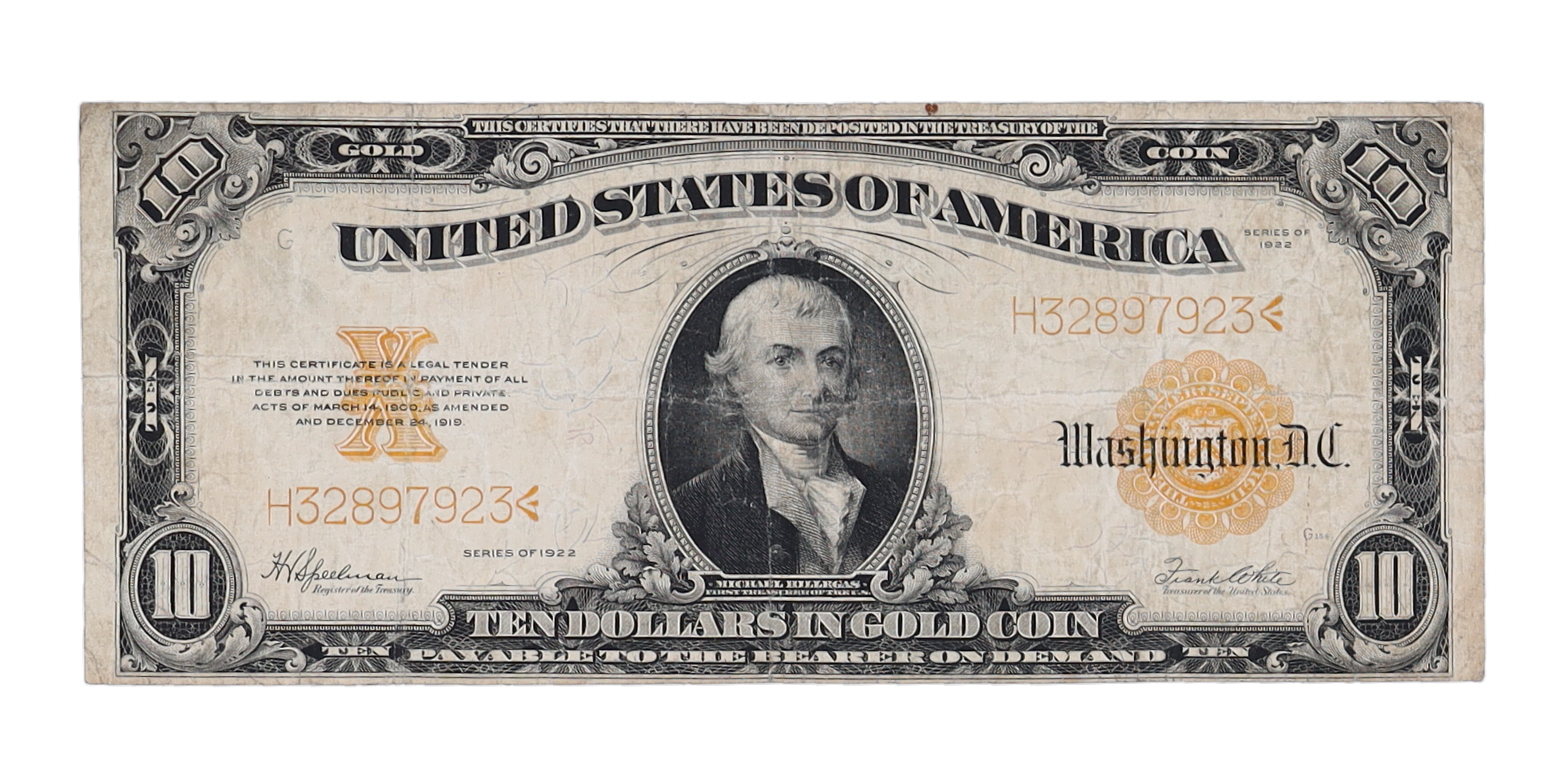 1922 $10 Ten Dollars U.S. Gold Certificate Bank Note at PristineAuction.com 1922 $10 Ten Dollars U.S. Gold Certificate Bank Note at PristineAuction.com