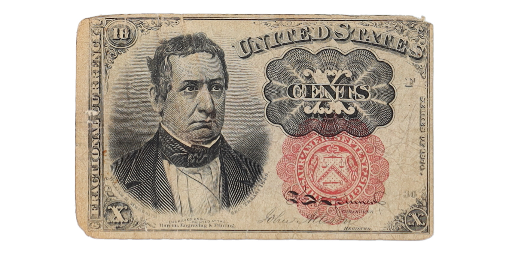 1874 United States 10¢ Ten Cents Fractional Bank Note Bill at PristineAuction.com 1874 United States 10¢ Ten Cents Fractional Bank Note Bill at PristineAuction.com