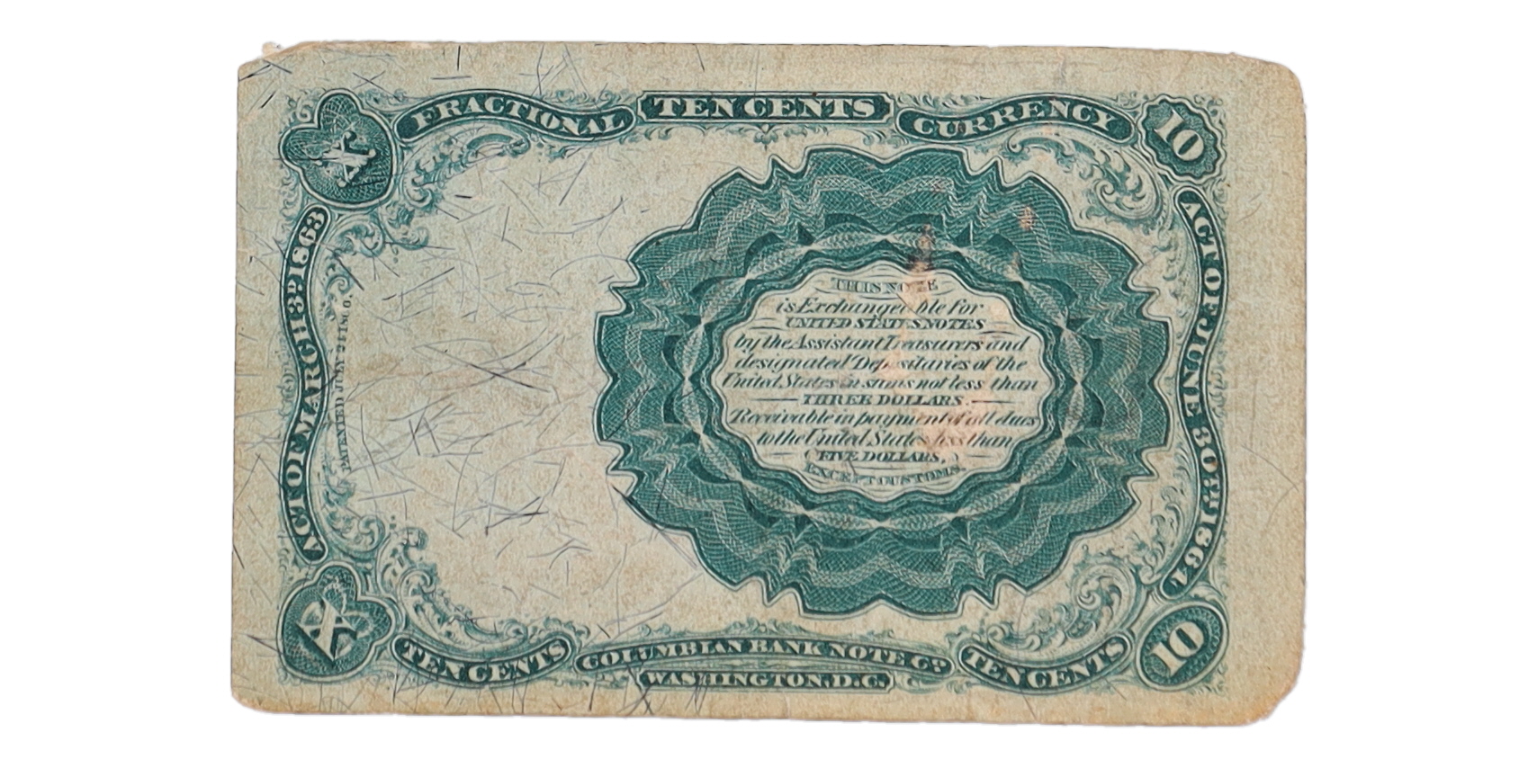 1874 United States 10¢ Ten Cents Fractional Bank Note Bill at PristineAuction.com 1874 United States 10¢ Ten Cents Fractional Bank Note Bill at PristineAuction.com