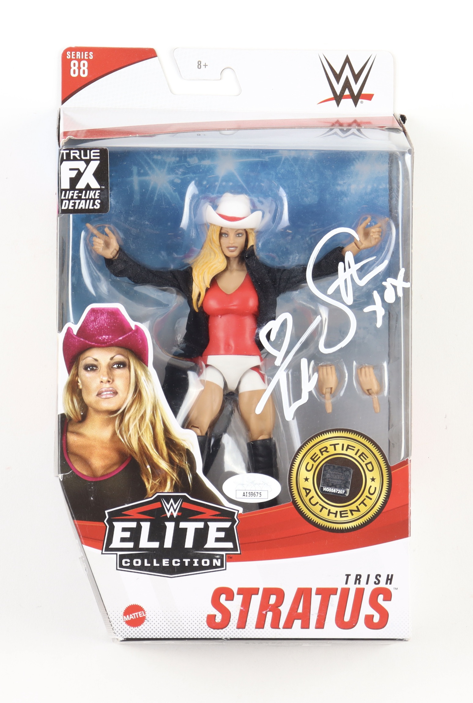 Trish Stratus Signed WWE Mattel Action Figure Inscribed "XOX" (JSA) at PristineAuction.com Trish Stratus Signed WWE Mattel Action Figure Inscribed "XOX" (JSA) at PristineAuction.com