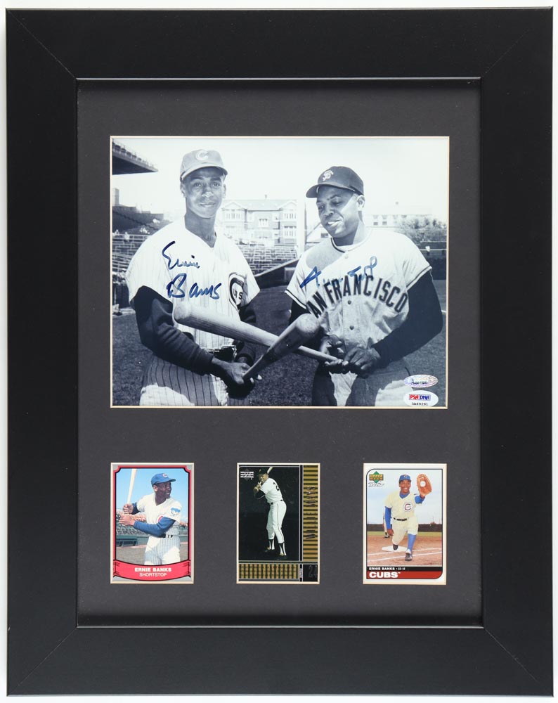 Willie Mays & Ernie Banks Signed Custom Framed Photo with Trading Cards (PSA & TriStar) at PristineAuction.com Willie Mays & Ernie Banks Signed Custom Framed Photo with Trading Cards (PSA & TriStar) at PristineAuction.com