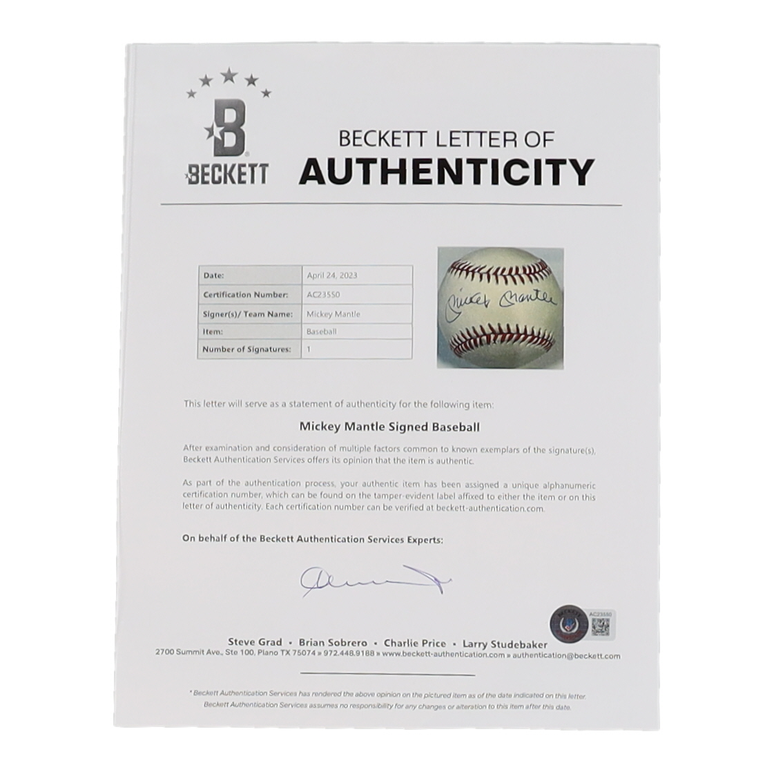 Mickey Mantle Signed OAL Baseball (Beckett) at PristineAuction.com Mickey Mantle Signed OAL Baseball (Beckett) at PristineAuction.com