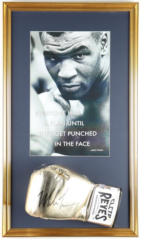 Mike Tyson Signed Custom Framed Everlast Boxing Glove Display with Tyson Print (JSA & Tyson) at PristineAuction.com Mike Tyson Signed Custom Framed Everlast Boxing Glove Display with Tyson Print (JSA & Tyson) at PristineAuction.com