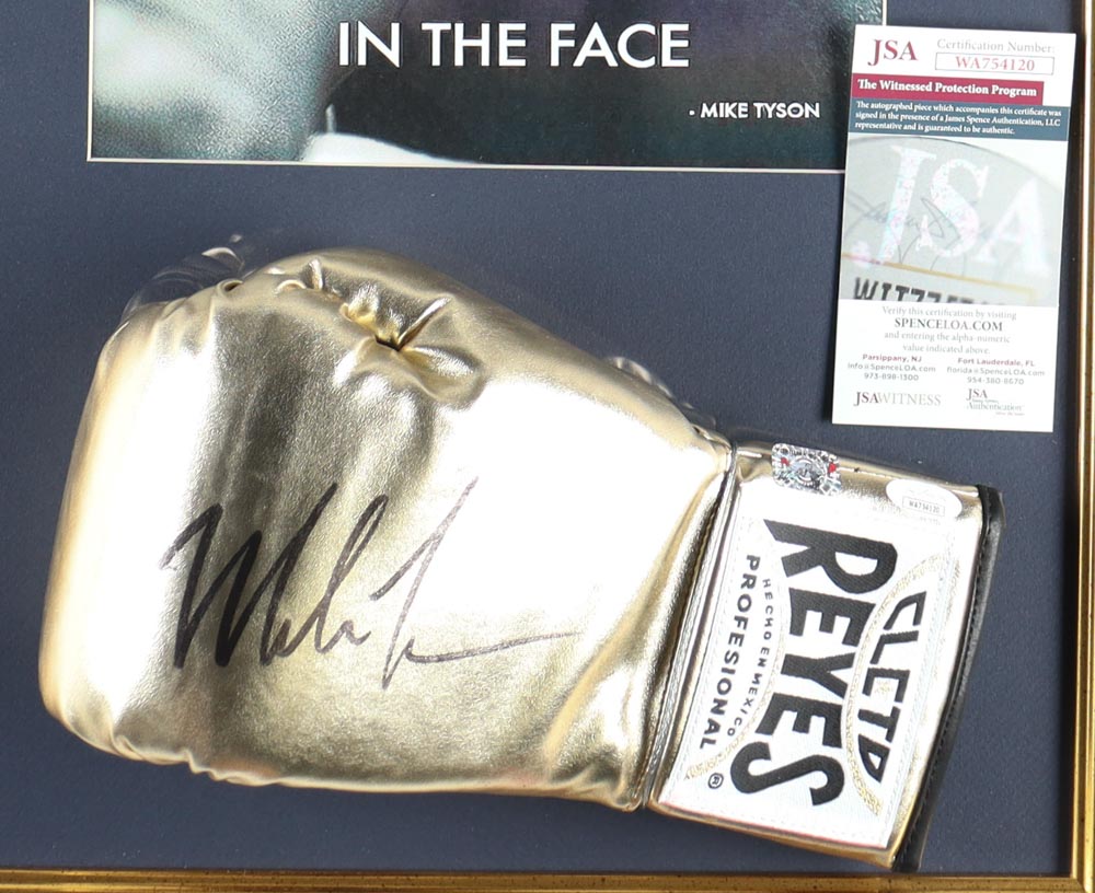 Mike Tyson Signed Custom Framed Everlast Boxing Glove Display with Tyson Print (JSA & Tyson) at PristineAuction.com Mike Tyson Signed Custom Framed Everlast Boxing Glove Display with Tyson Print (JSA & Tyson) at PristineAuction.com