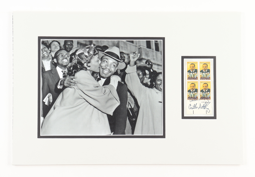 Coretta Scott King Signed Custom Matted Uncut Stamp Pane Display (Beckett) at PristineAuction.com Coretta Scott King Signed Custom Matted Uncut Stamp Pane Display (Beckett) at PristineAuction.com