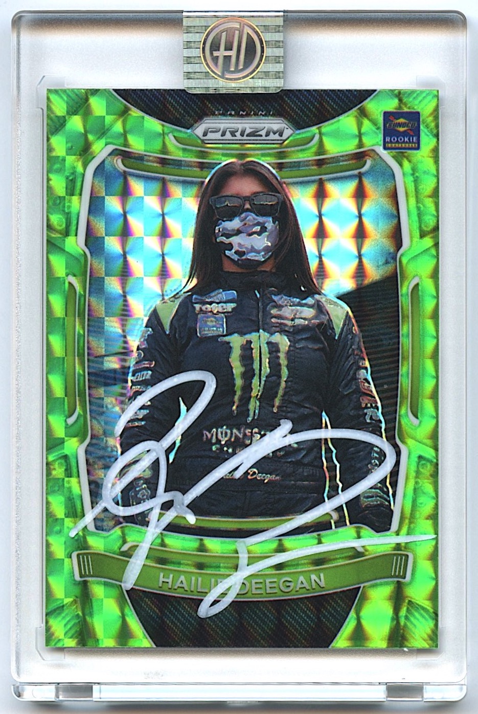 Hailie Deegan Signed 2021 Panini Prizm #35 Prizms Green Reactive RC (Deegan COA) at PristineAuction.com Hailie Deegan Signed 2021 Panini Prizm #35 Prizms Green Reactive RC (Deegan COA) at PristineAuction.com