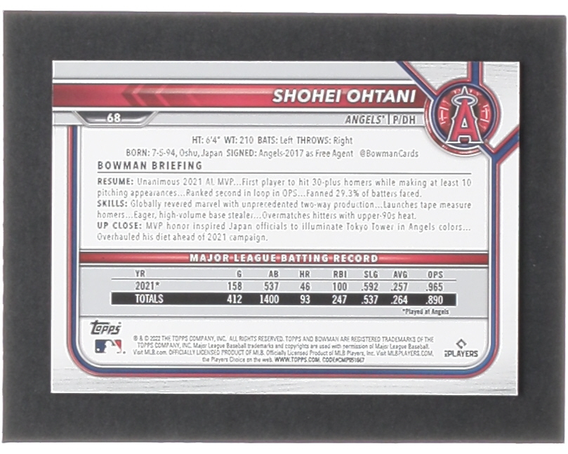 Shohei Ohtani 2022 Bowman Fuchsia #68 #040/299 at PristineAuction.com Shohei Ohtani 2022 Bowman Fuchsia #68 #040/299 at PristineAuction.com