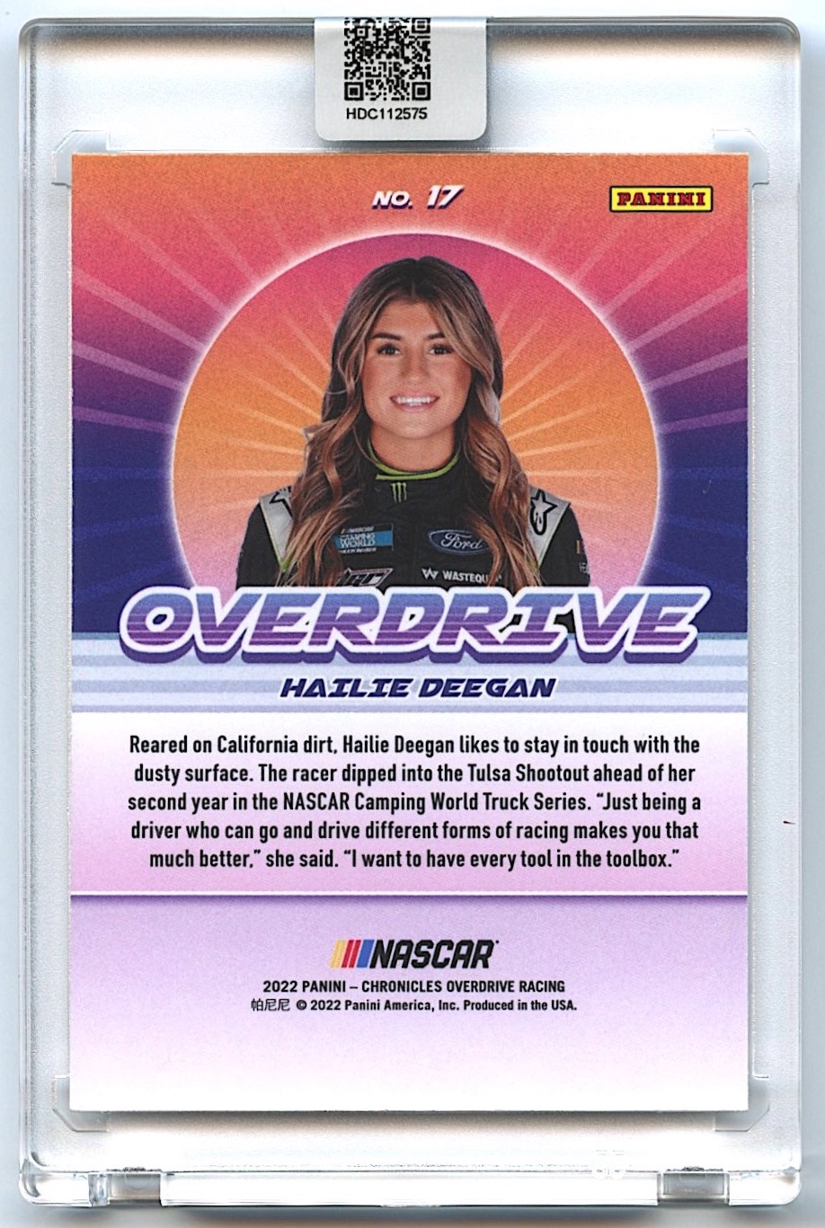 Hailie Deegan Signed 2022 Panini Chronicles Overdrive #17 (Deegan COA) at PristineAuction.com Hailie Deegan Signed 2022 Panini Chronicles Overdrive #17 (Deegan COA) at PristineAuction.com