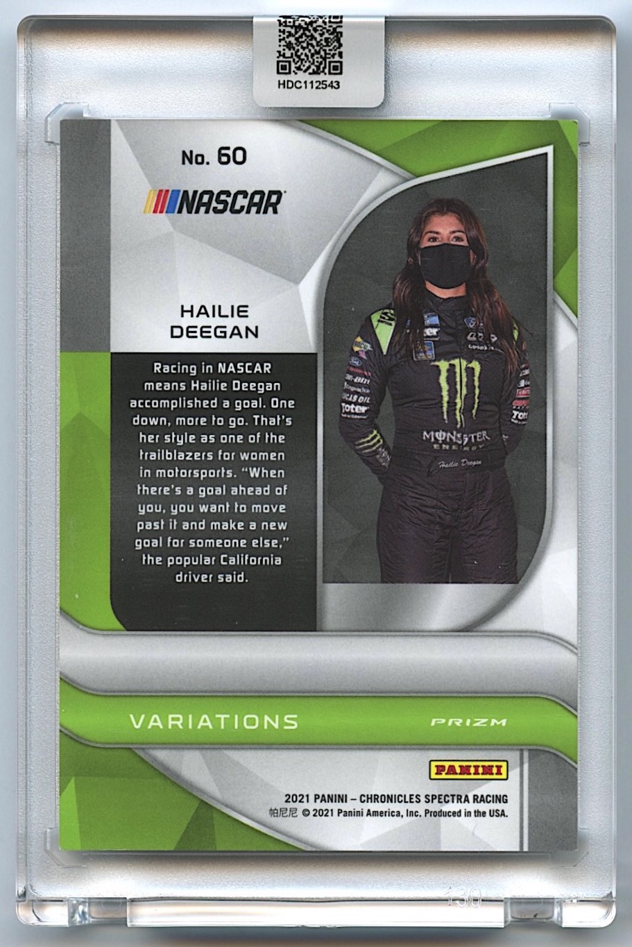 Hailie Deegan Signed 2021 Panini Chronicles Spectra #60 Variation (Deegan COA) at PristineAuction.com Hailie Deegan Signed 2021 Panini Chronicles Spectra #60 Variation (Deegan COA) at PristineAuction.com