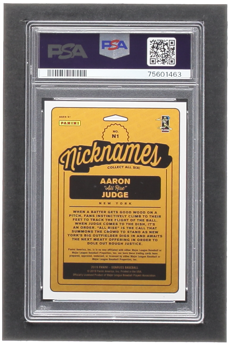 Aaron Judge 2019 Donruss Nicknames #1 #916/999 (PSA 10) at PristineAuction.com Aaron Judge 2019 Donruss Nicknames #1 #916/999 (PSA 10) at PristineAuction.com