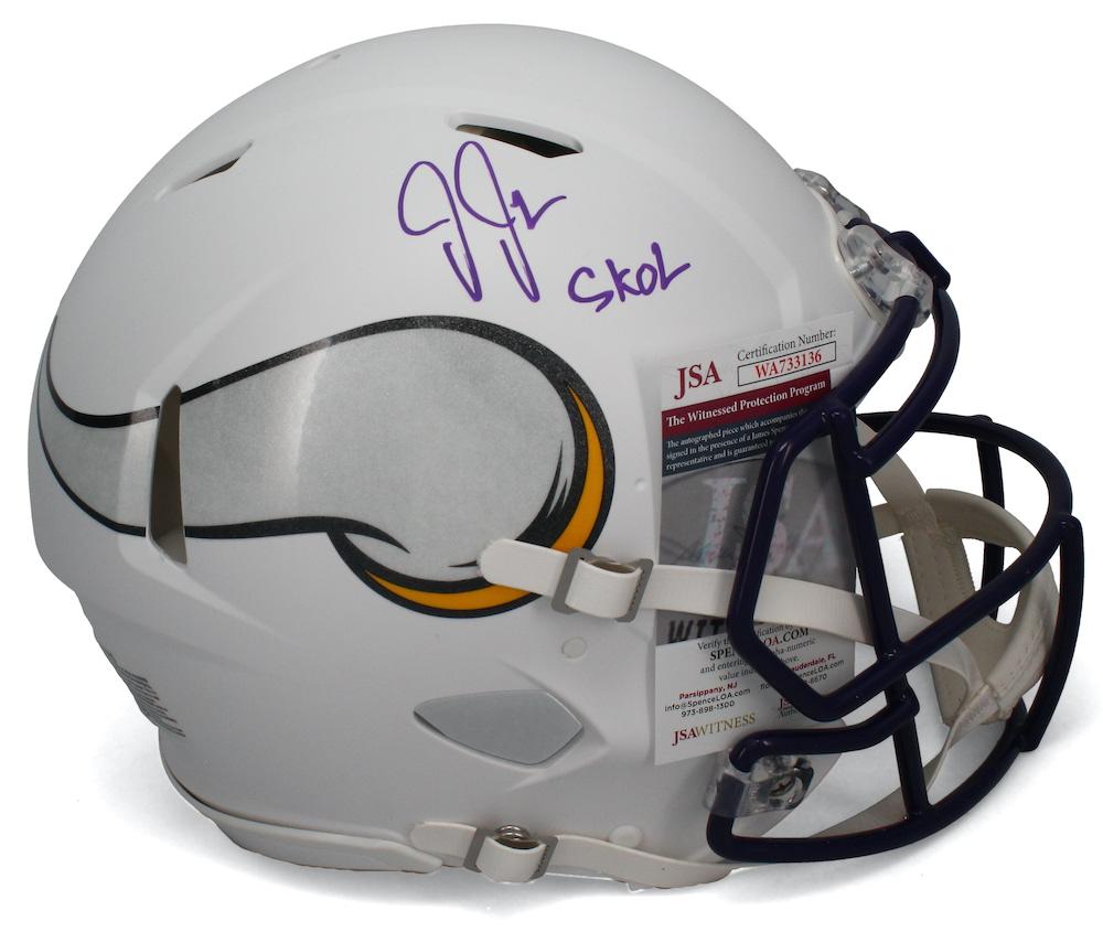 Justin Jefferson Signed Minnesota Vikings Authentic Helmet Inscribed "SKOL" (JSA) at PristineAuction.com Justin Jefferson Signed Minnesota Vikings Authentic Helmet Inscribed "SKOL" (JSA) at PristineAuction.com