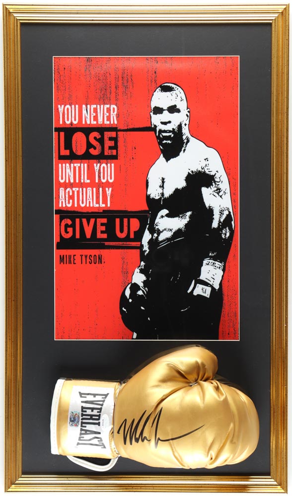 Mike Tyson Signed Custom Framed Everlast Boxing Glove Display with Tyson Print (JSA & Tyson) at PristineAuction.com Mike Tyson Signed Custom Framed Everlast Boxing Glove Display with Tyson Print (JSA & Tyson) at PristineAuction.com