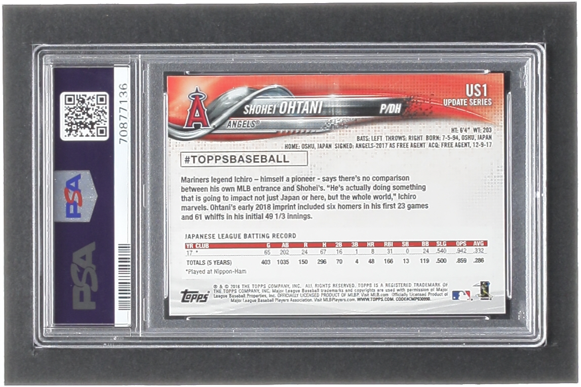 Shohei Ohtani 2018 Topps Update #US1 RC (PSA 10) at PristineAuction.com Shohei Ohtani 2018 Topps Update #US1 RC (PSA 10) at PristineAuction.com