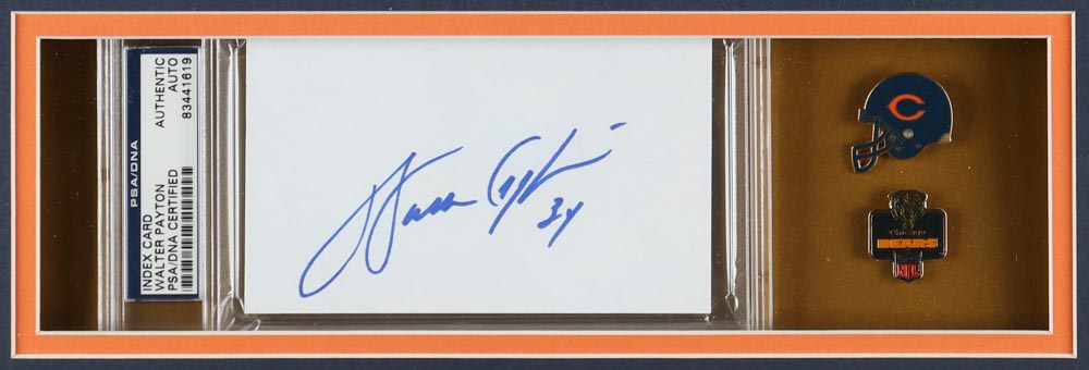 Walter Payton Signed Bears Custom Framed Cut Display with Jersey & (2) Pins (PSA) at PristineAuction.com Walter Payton Signed Bears Custom Framed Cut Display with Jersey & (2) Pins (PSA) at PristineAuction.com