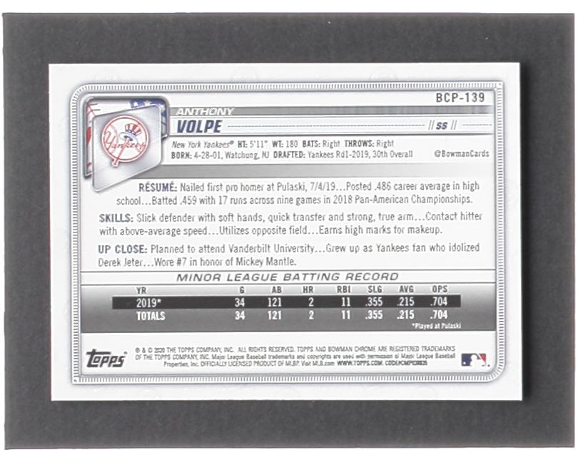 Anthony Volpe 2020 Bowman Chrome Mega Box Prospects Refractors #BCP139 at PristineAuction.com Anthony Volpe 2020 Bowman Chrome Mega Box Prospects Refractors #BCP139 at PristineAuction.com