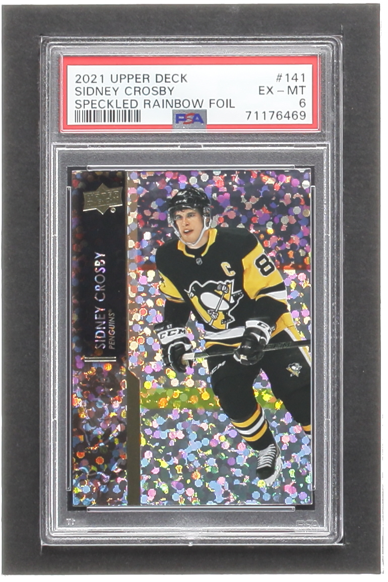 Sidney Crosby 2021-22 Upper Deck Speckled Rainbow Foil #141 (PSA 6) at PristineAuction.com Sidney Crosby 2021-22 Upper Deck Speckled Rainbow Foil #141 (PSA 6) at PristineAuction.com