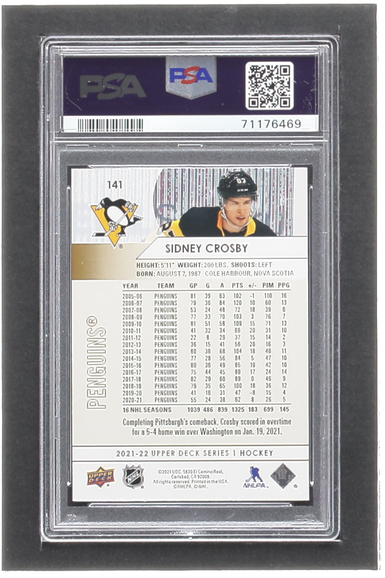 Sidney Crosby 2021-22 Upper Deck Speckled Rainbow Foil #141 (PSA 6) at PristineAuction.com Sidney Crosby 2021-22 Upper Deck Speckled Rainbow Foil #141 (PSA 6) at PristineAuction.com