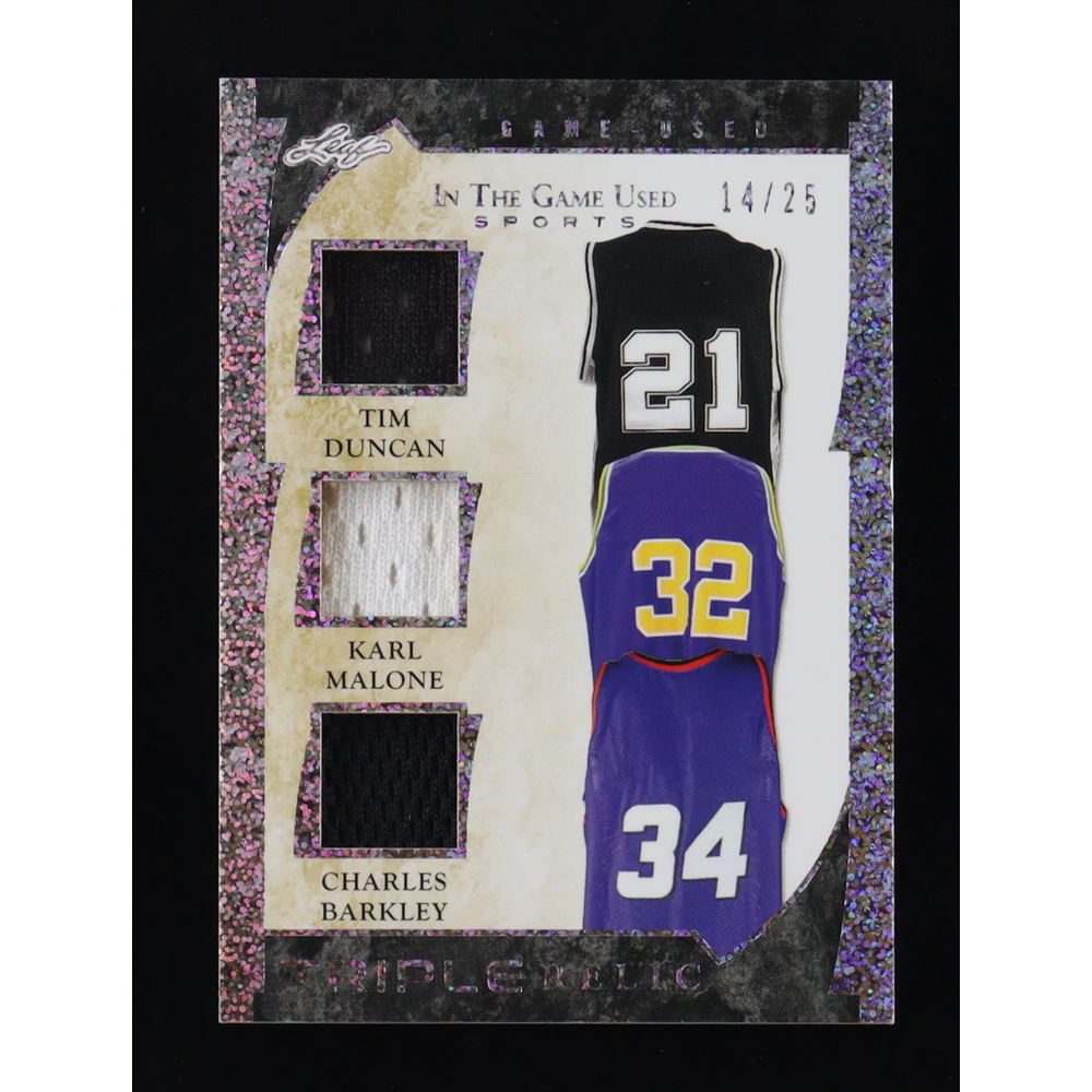 Tim Duncan / Karl Malone / Charles Barkley 2022 Leaf In the Game Used