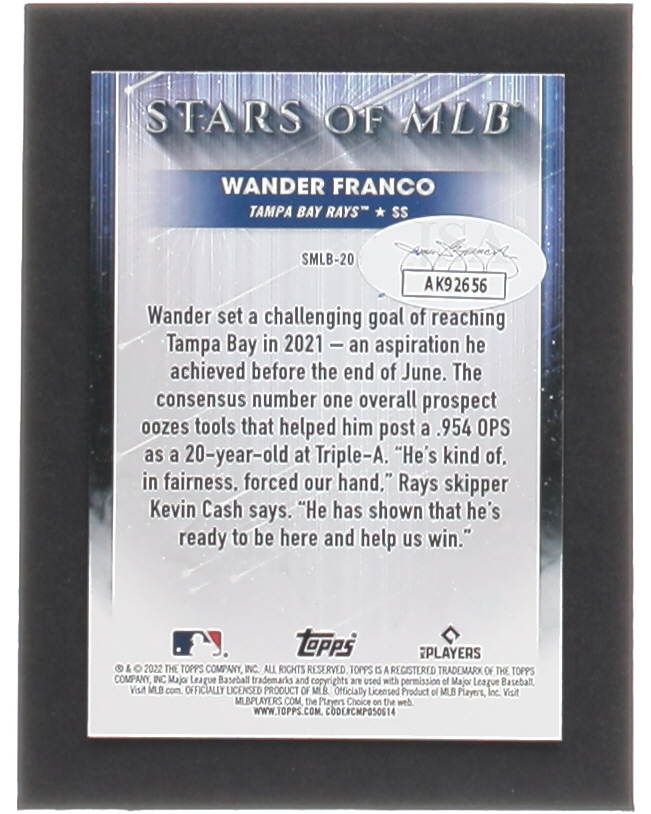 Wander Franco Signed 2022 Topps Stars of MLB #SMLB20 RC (JSA) at PristineAuction.com Wander Franco Signed 2022 Topps Stars of MLB #SMLB20 RC (JSA) at PristineAuction.com