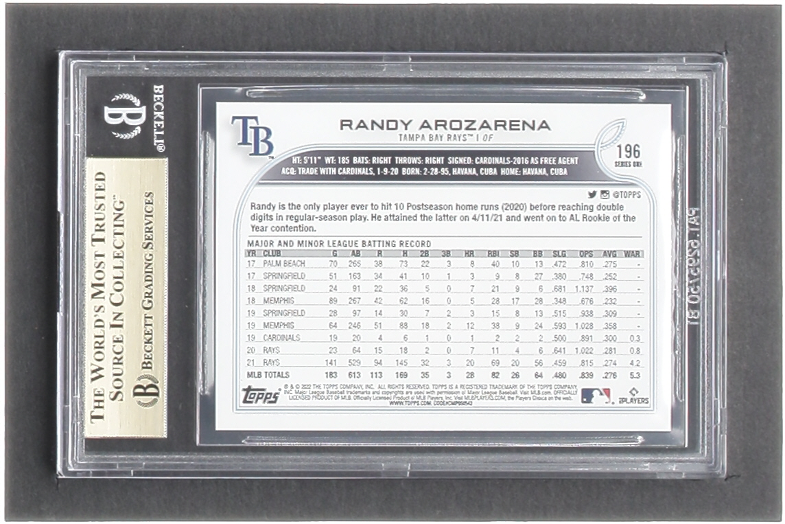 Randy Arozarena 2022 Topps #196 CUP (BGS 9.5) at PristineAuction.com Randy Arozarena 2022 Topps #196 CUP (BGS 9.5) at PristineAuction.com