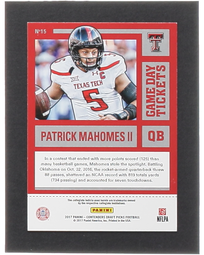 Patrick Mahomes II 2017 Panini Contenders Draft Picks Game Day Tickets #15 RC at PristineAuction.com Patrick Mahomes II 2017 Panini Contenders Draft Picks Game Day Tickets #15 RC at PristineAuction.com