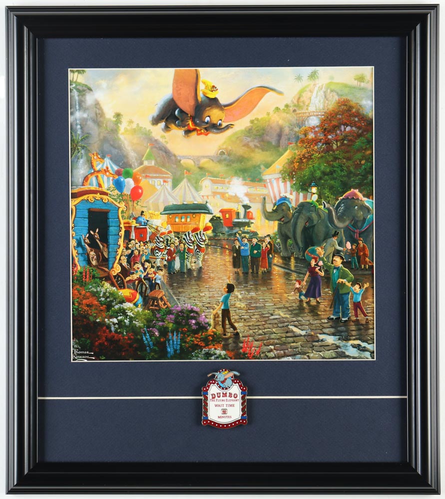 Thomas Kinkade "Dumbo" Custom Framed Print Display With Dumbo Movie Pin at PristineAuction.com Thomas Kinkade "Dumbo" Custom Framed Print Display With Dumbo Movie Pin at PristineAuction.com